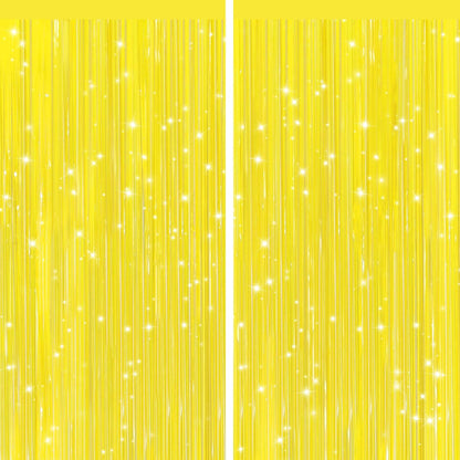 GCB 2Pack Yellow Foil Curtain Streamer Decorations, Metallic Tinsel Curtain | Door Streamers & Photo Booth Tinsel Backdrop for Birthday, Baby Shower, Bachelorette, Christmas Party Decorations Wall Decor