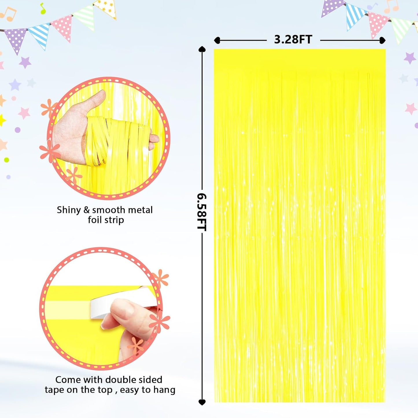 GCB 2Pack Yellow Foil Curtain Streamer Decorations, Metallic Tinsel Curtain | Door Streamers & Photo Booth Tinsel Backdrop for Birthday, Baby Shower, Bachelorette, Christmas Party Decorations Wall Decor