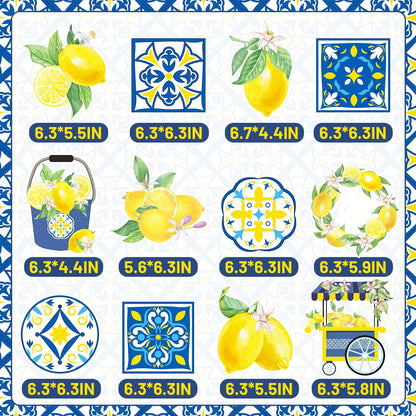 12 Pcs Capri Lemon Blue Yellow Tiles Honeycomb Centerpieces Decorations Mediterranean Amalfi Coast Centerpieces for Lemon Birthday Party Italian Summer Wedding, Bridal Shower Bachelorette Fiesta Decor
