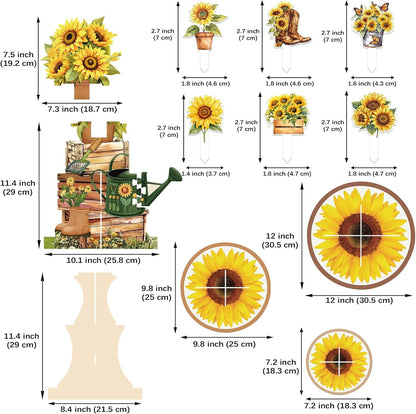 Yellow Sunflower 3-Tier Cupcake Tower Stand Holder With 24Pcs Cupcake Toppers for Spring Garden Summer Sunflower Birhtday Welcome Baby Shower Bridal Shower Wedding