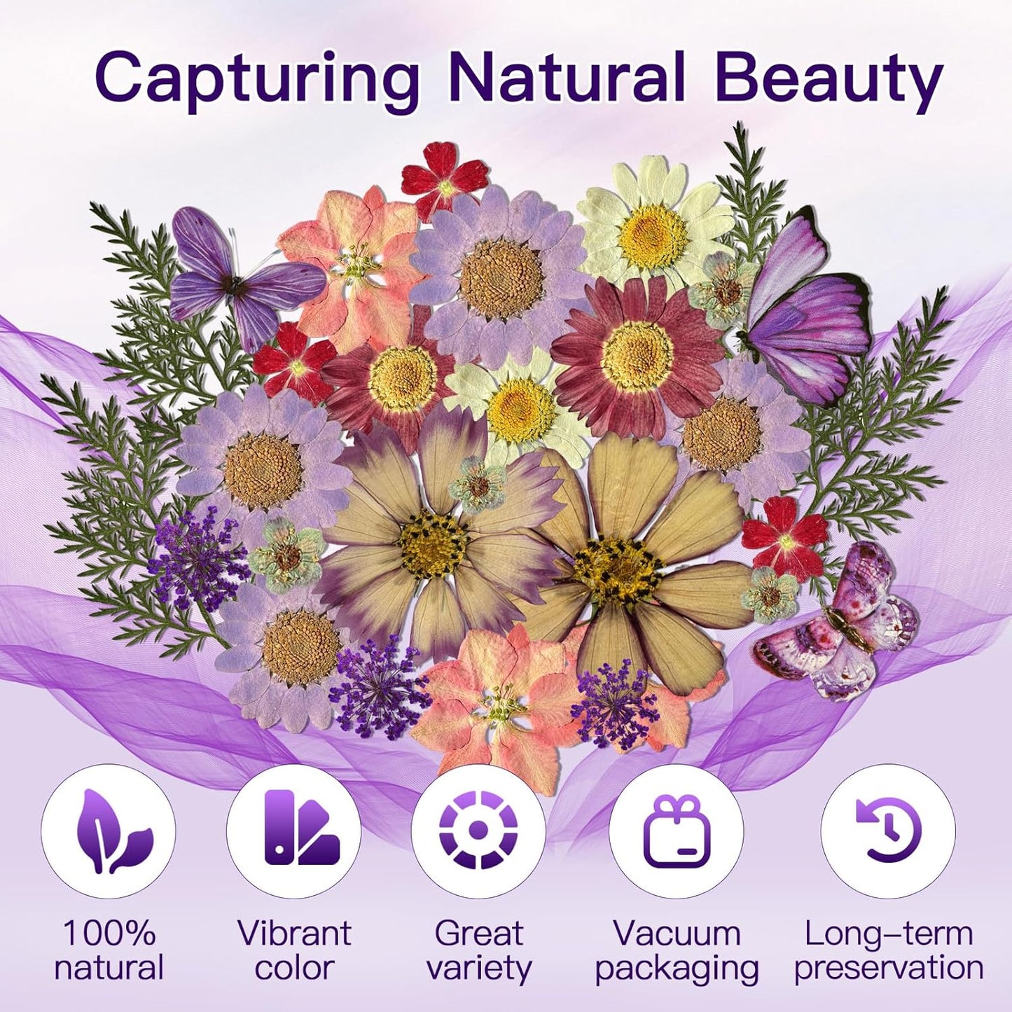 Natural Dried Pressed Flowers, Real Nature Flowers Craft Set for Resin Jewelry Candle Soap Vase Making Nail Card Scrapbook Art Floral Decors (Purple)