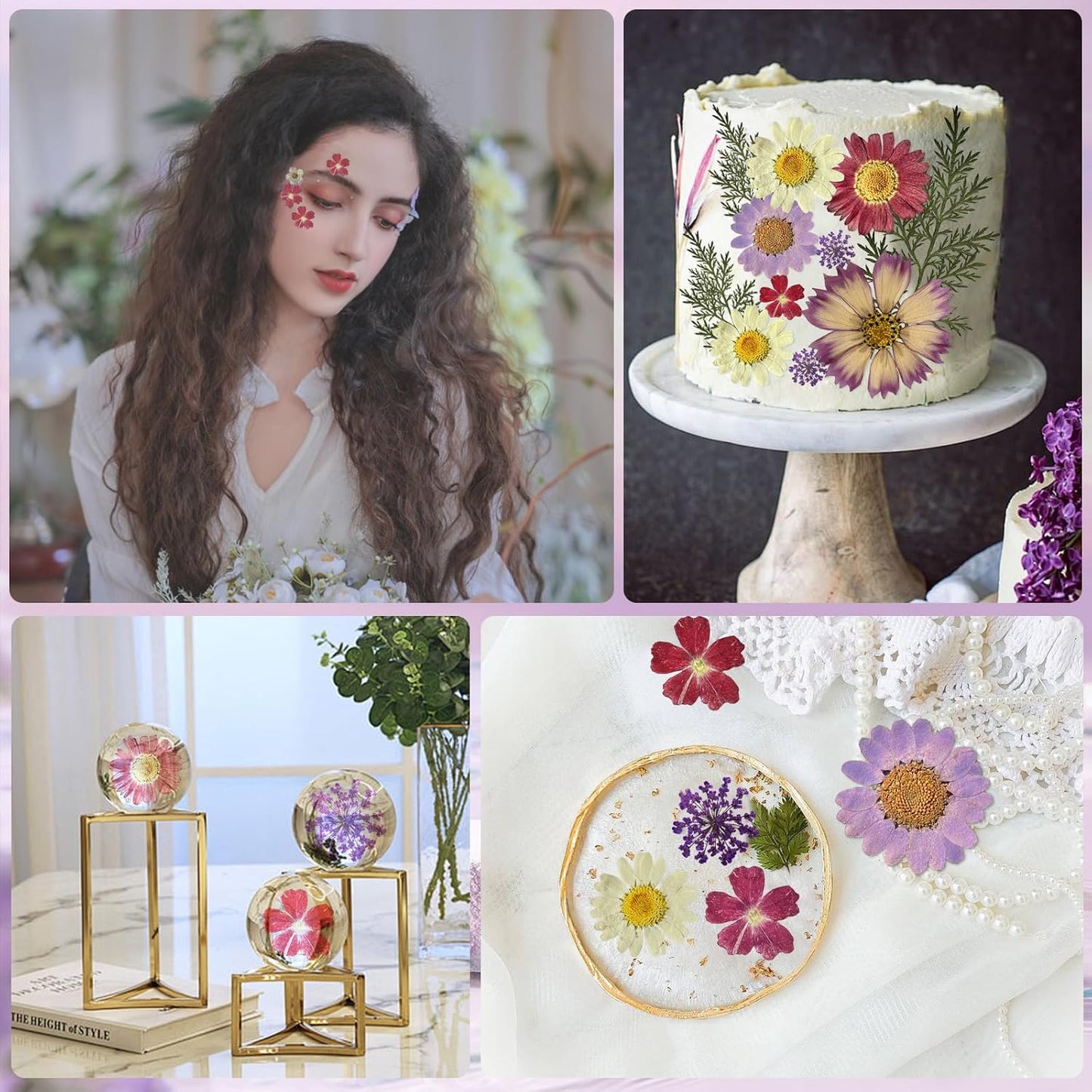 Natural Dried Pressed Flowers, Real Nature Flowers Craft Set for Resin Jewelry Candle Soap Vase Making Nail Card Scrapbook Art Floral Decors (Purple)