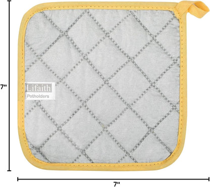 100% Cotton Kitchen Everyday Basic Terry Pot Holder Heat Resistant Coaster Potholder for Cooking and Baking Set of 5 Yellow