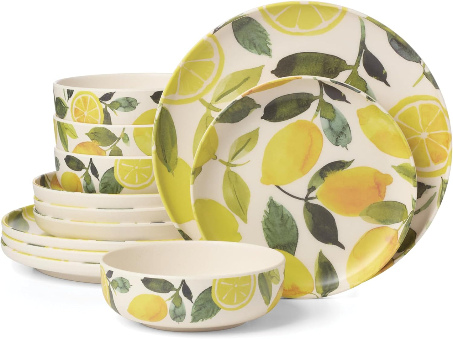 24 Seven Melamine Collection, Dishwasher Safe Melamine Dinnerware and Drinkware, Lemon Pattern, Tumbler Set, 16 oz, 4-Piece