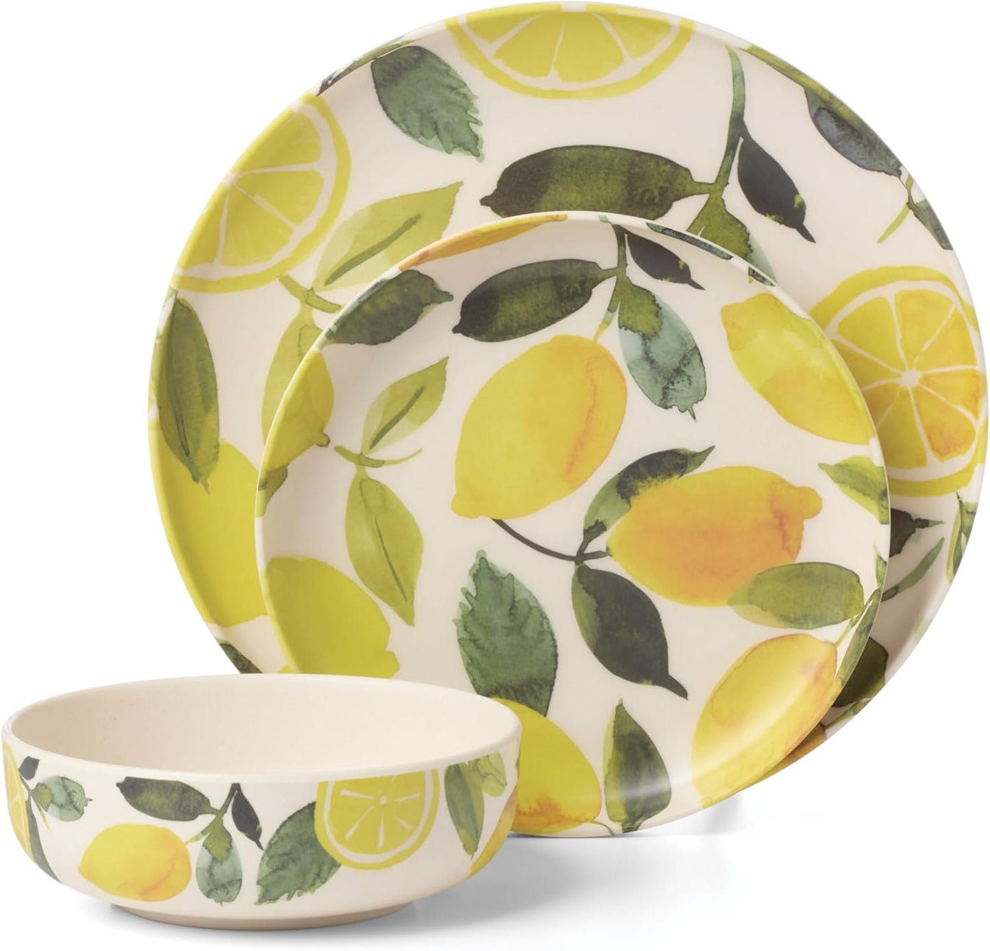 24 Seven Melamine Collection, Dishwasher Safe Melamine Dinnerware and Drinkware, Lemon Pattern, Tumbler Set, 16 oz, 4-Piece