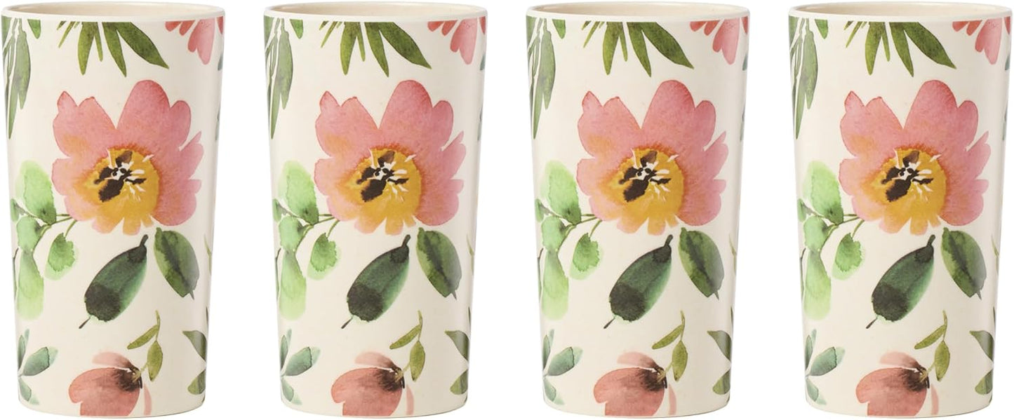 24 Seven Melamine Collection, Dishwasher Safe Melamine Dinnerware and Drinkware, Lemon Pattern, Tumbler Set, 16 oz, 4-Piece