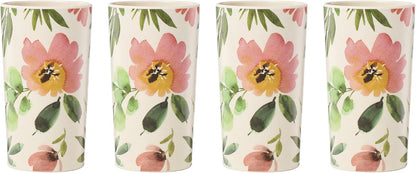24 Seven Melamine Collection, Dishwasher Safe Melamine Dinnerware and Drinkware, Lemon Pattern, Tumbler Set, 16 oz, 4-Piece