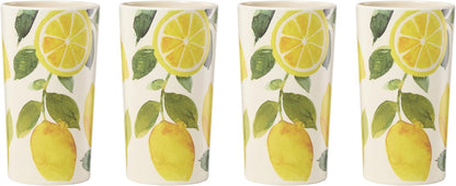 24 Seven Melamine Collection, Dishwasher Safe Melamine Dinnerware and Drinkware, Lemon Pattern, Tumbler Set, 16 oz, 4-Piece
