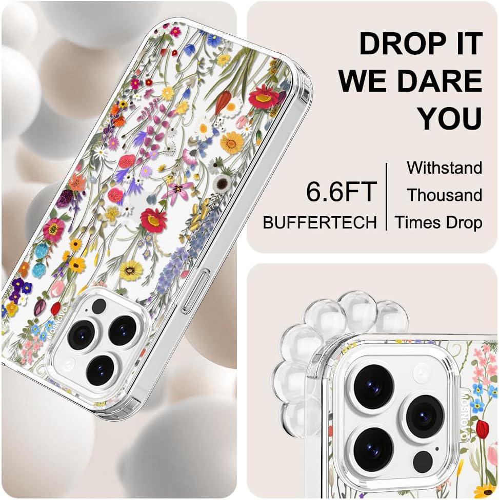 Case for iPhone 13 Pro Max, [Buffertech 6.6ft Military-Grade Drop Protection] [Anti Peel Off Tech] Clear TPU Bumper Phone Case Cover Design - Lemon - Colors A