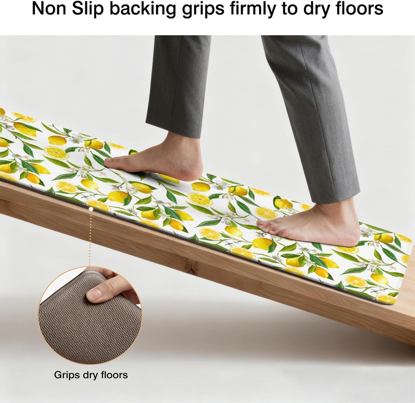 Summer Lemon Kitchen Decor Anti Fatigue Rugs and Mats Non Slip Comfort Washable Waterproof Floor Kitchen Mat, Yellow Lemon Rug Set of 2 for Home, Sink, Laundry, 17.3"x47"+17.3"x30"