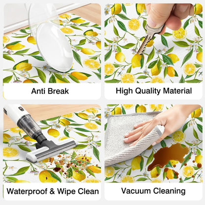 Summer Lemon Kitchen Decor Anti Fatigue Rugs and Mats Non Slip Comfort Washable Waterproof Floor Kitchen Mat, Yellow Lemon Rug Set of 2 for Home, Sink, Laundry, 17.3"x47"+17.3"x30"
