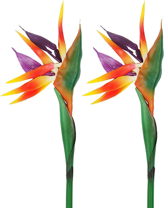 2 Pcs 32'' Artificial Bird of Paradise Flowers Plants for Home Garden Wedding Party Decor (Orange)