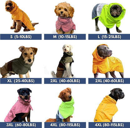 Dog Raincoat - Waterproof Rain Jacket w/Hood, Full Coverage | Waterproof Coat Covers Full Body incl. Belly - Reflective, Covered Harness Holes, Lightweight, Small, Medium & Large Dogs