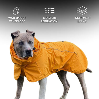 Dog Raincoat - Waterproof Rain Jacket w/Hood, Full Coverage | Waterproof Coat Covers Full Body incl. Belly - Reflective, Covered Harness Holes, Lightweight, Small, Medium & Large Dogs