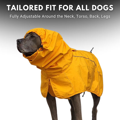 Dog Raincoat - Waterproof Rain Jacket w/Hood, Full Coverage | Waterproof Coat Covers Full Body incl. Belly - Reflective, Covered Harness Holes, Lightweight, Small, Medium & Large Dogs