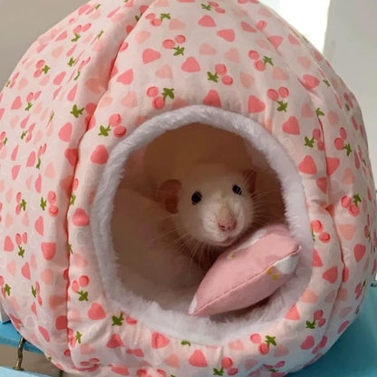 Small Animal Beds, Hamster Bed Cage Accessories Supplies, Rat Hideout Semi-Enclosed Winter Cartoon Nest for Dwarf Hamsters Gerbils Chipmunks (Yellow A,X-Small)