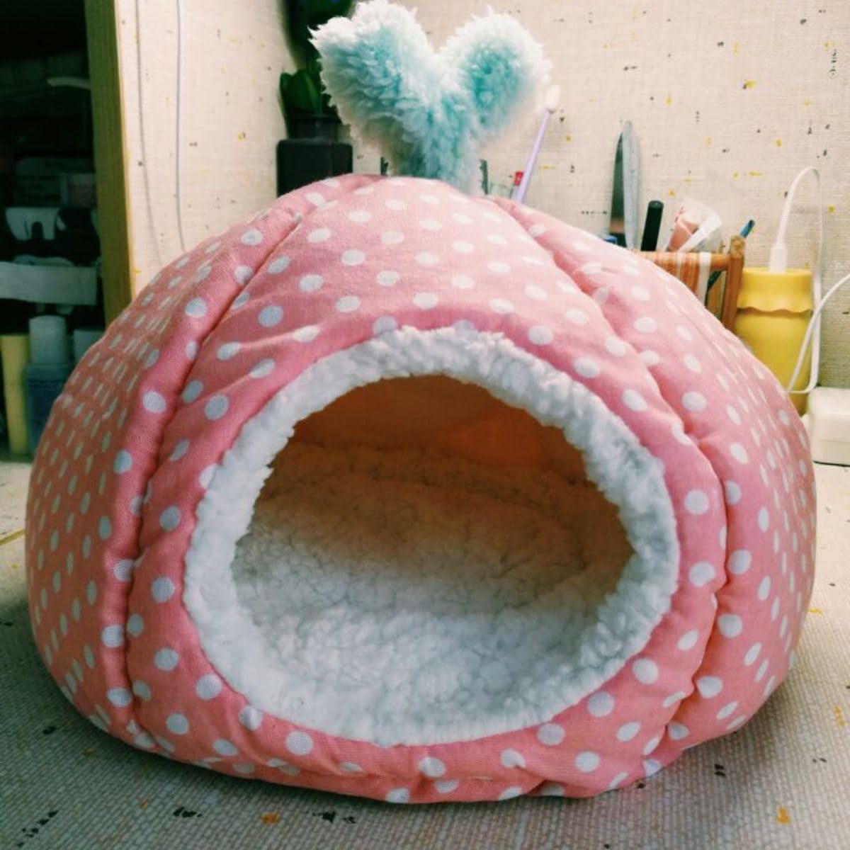 Small Animal Beds, Hamster Bed Cage Accessories Supplies, Rat Hideout Semi-Enclosed Winter Cartoon Nest for Dwarf Hamsters Gerbils Chipmunks (Yellow A,X-Small)