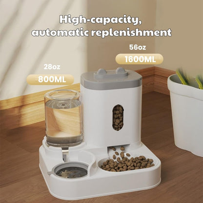 Automatic Cat Feeder and Water Dispenser Set, Gravity Pet Food Bowl and Waterer Station Large-Capacity for Small Medium Pets Puppy Kitten Rabbit (Yellow)