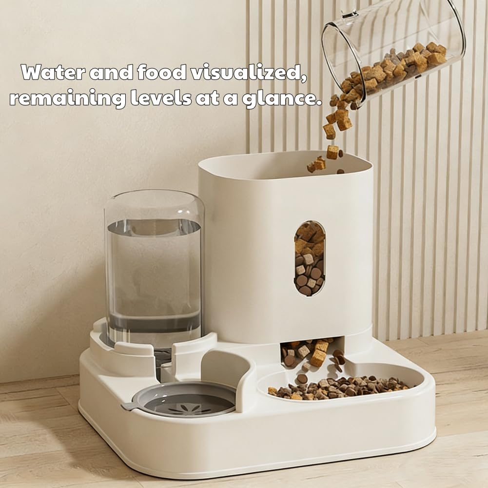 Automatic Cat Feeder and Water Dispenser Set, Gravity Pet Food Bowl and Waterer Station Large-Capacity for Small Medium Pets Puppy Kitten Rabbit (Yellow)