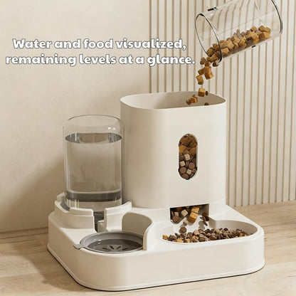 Automatic Cat Feeder and Water Dispenser Set, Gravity Pet Food Bowl and Waterer Station Large-Capacity for Small Medium Pets Puppy Kitten Rabbit (Yellow)