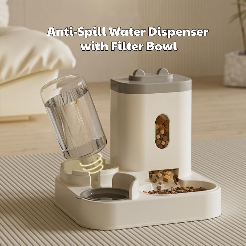 Automatic Cat Feeder and Water Dispenser Set, Gravity Pet Food Bowl and Waterer Station Large-Capacity for Small Medium Pets Puppy Kitten Rabbit (Yellow)
