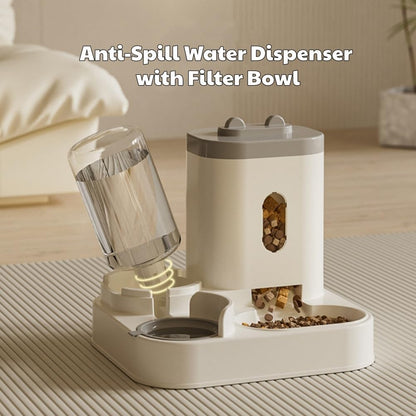 Automatic Cat Feeder and Water Dispenser Set, Gravity Pet Food Bowl and Waterer Station Large-Capacity for Small Medium Pets Puppy Kitten Rabbit (Yellow)