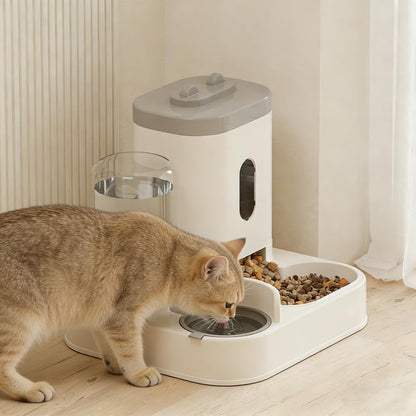 Automatic Cat Feeder and Water Dispenser Set, Gravity Pet Food Bowl and Waterer Station Large-Capacity for Small Medium Pets Puppy Kitten Rabbit (Yellow)
