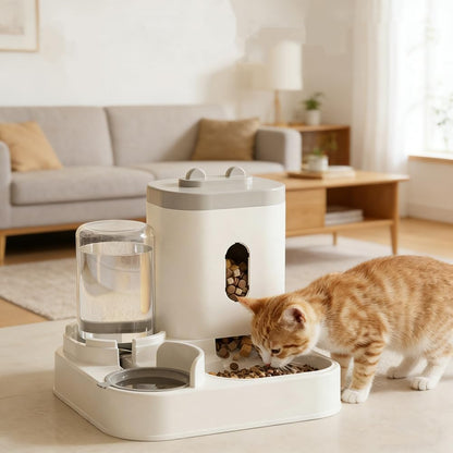 Automatic Cat Feeder and Water Dispenser Set, Gravity Pet Food Bowl and Waterer Station Large-Capacity for Small Medium Pets Puppy Kitten Rabbit (Yellow)