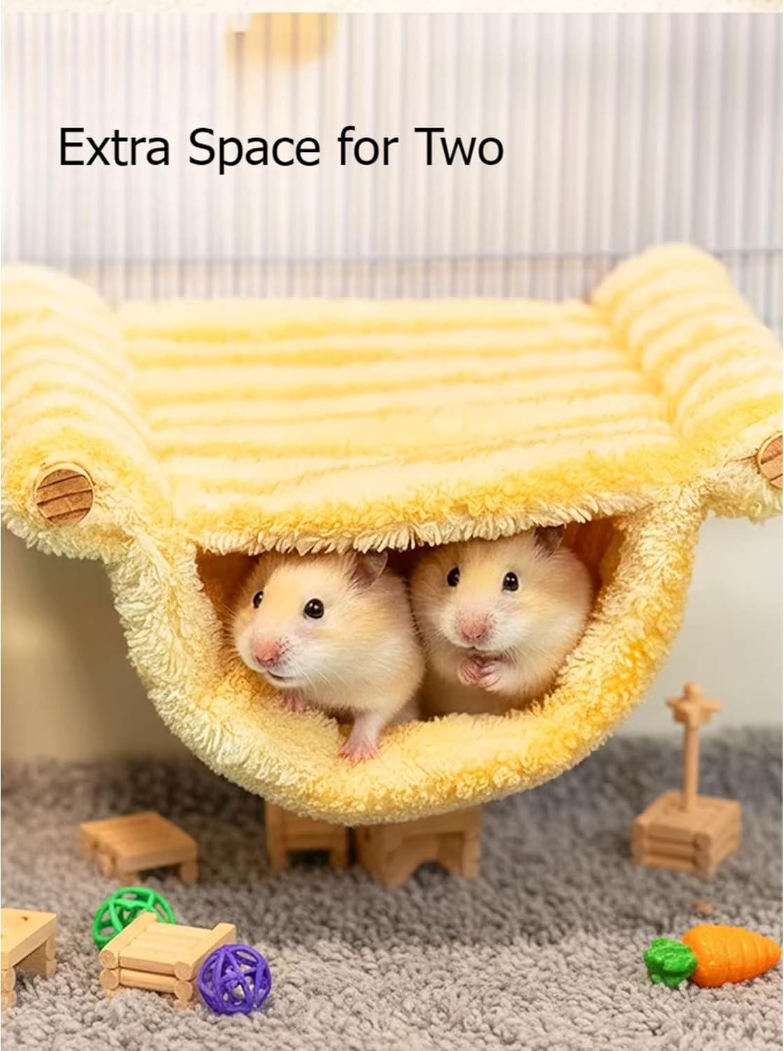 Hanging Hamster Bed Small Pets Winter Hideout Plush Warm Hamster Cotton Nest for Guinea Pig Ferret Cage Accessories (Yellow,Small)