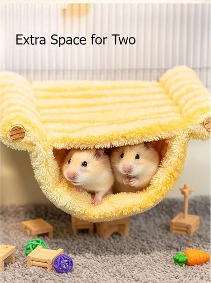 Hanging Hamster Bed Small Pets Winter Hideout Plush Warm Hamster Cotton Nest for Guinea Pig Ferret Cage Accessories (Yellow,Small)
