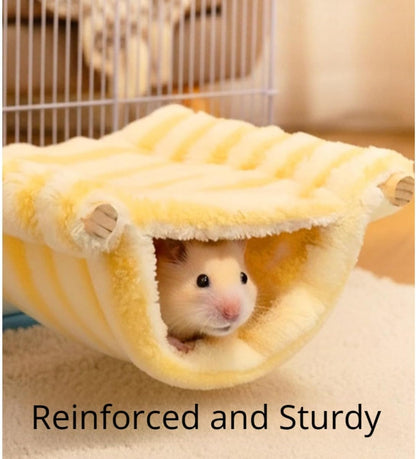 Hanging Hamster Bed Small Pets Winter Hideout Plush Warm Hamster Cotton Nest for Guinea Pig Ferret Cage Accessories (Yellow,Small)