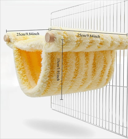 Hanging Hamster Bed Small Pets Winter Hideout Plush Warm Hamster Cotton Nest for Guinea Pig Ferret Cage Accessories (Yellow,Small)