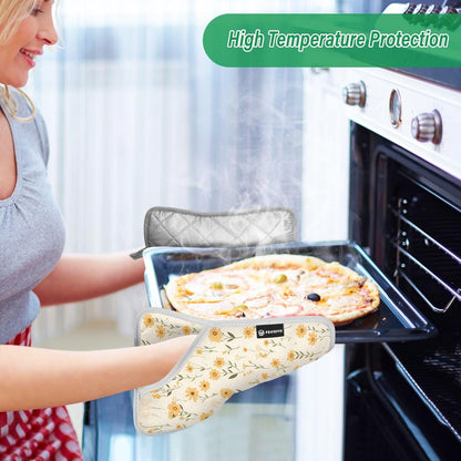 Pot Holders for Kitchen Heat Resistant Light Yellow Wildflowers Hot Pad Holders for Kitchen with Pocket Oven Mitts 2 Pack