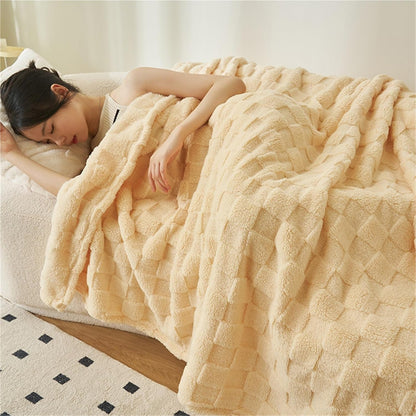 Luxury Faux Rabbit Fur Blanket, Super Soft, Cozy Fleece Thick Warm Throw for Winter, Machine Washable Double-Sided Fluffy Blanket Home Decor(Yellow,130x160cm(51x63inch))