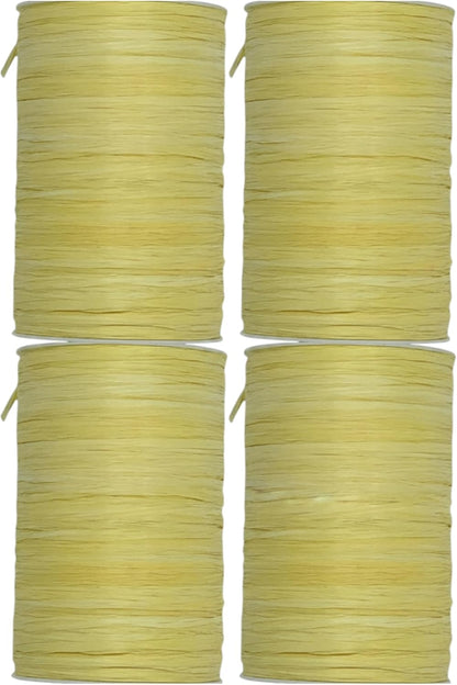 Value Pack 4 Rolls, Total 400 Yards (1200 Feet), 32 Colors Available, Matte Rayon Raffia Ribbon, 1/4 Inch x 100 Yards Each Roll, for Crafts, Gift Packing, Wedding, Florist Bouquet (Harvest Gold)