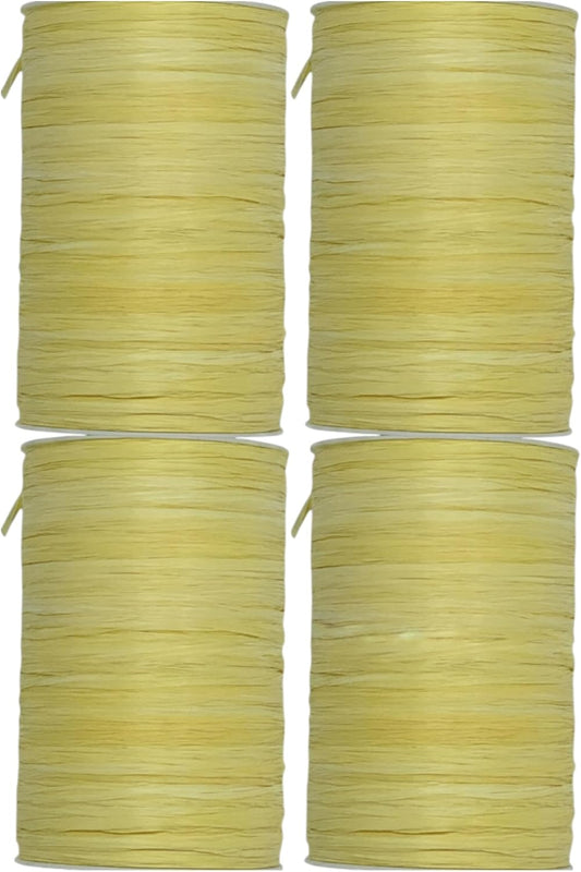 Value Pack 4 Rolls, Total 400 Yards (1200 Feet), 32 Colors Available, Matte Rayon Raffia Ribbon, 1/4 Inch x 100 Yards Each Roll, for Crafts, Gift Packing, Wedding, Florist Bouquet (Harvest Gold)