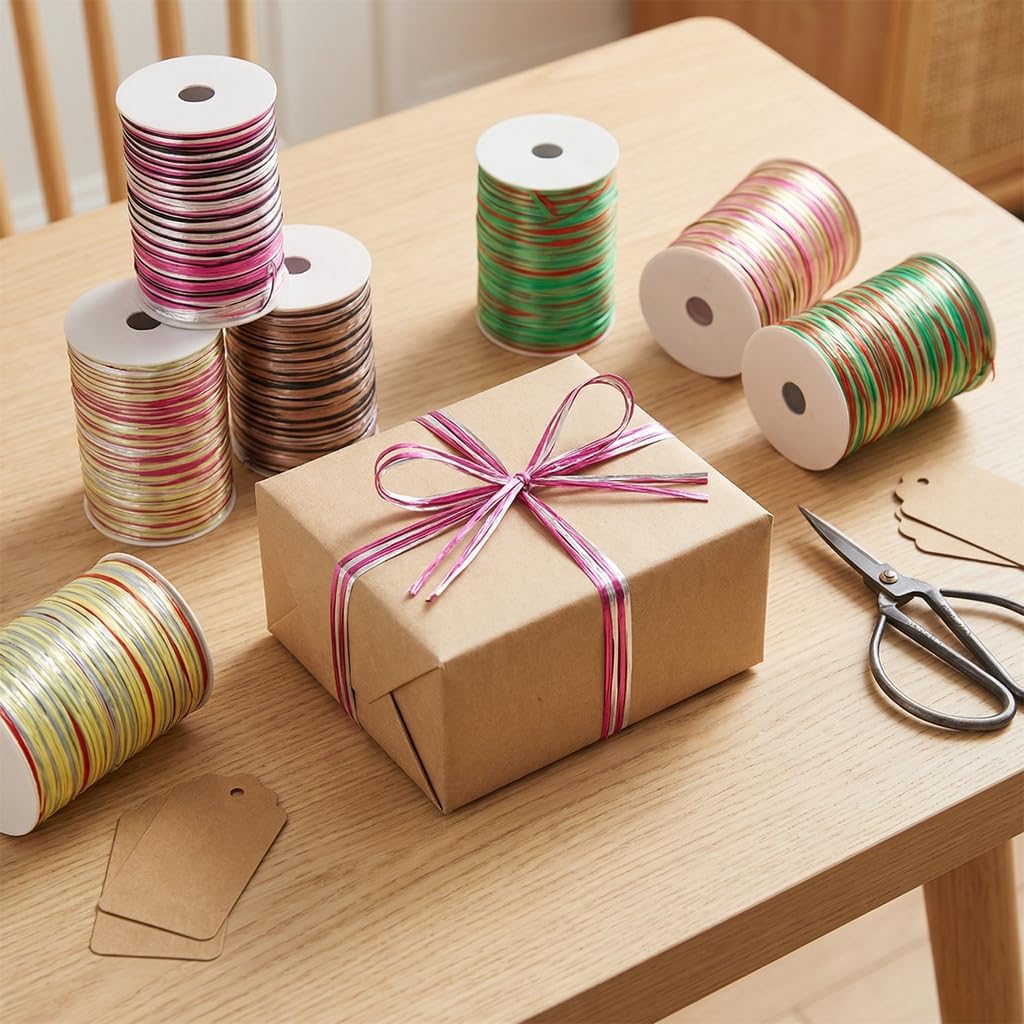 Value Pack 4 Rolls, Total 400 Yards (1200 Feet), 32 Colors Available, Matte Rayon Raffia Ribbon, 1/4 Inch x 100 Yards Each Roll, for Crafts, Gift Packing, Wedding, Florist Bouquet (Harvest Gold)