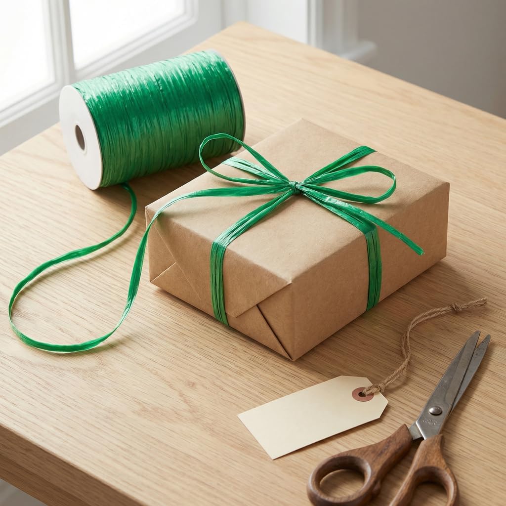 Value Pack 4 Rolls, Total 400 Yards (1200 Feet), 32 Colors Available, Matte Rayon Raffia Ribbon, 1/4 Inch x 100 Yards Each Roll, for Crafts, Gift Packing, Wedding, Florist Bouquet (Harvest Gold)