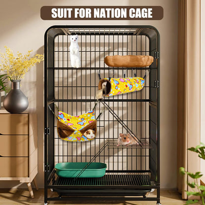 petonfun Ferret Rat Hammock Tunnel Set for Cage Accessories Toys Bed,Yellow | 2 Pack, Large Size, Cute Pattern, Double Sided, Hideout for Guinea Pig and Chinchilla to Hide, Suitable for Most Small Animal