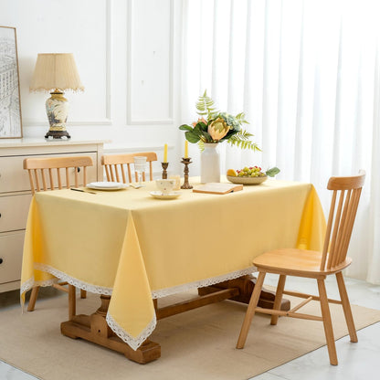 Faux Linen Tablecloth with Lace Trim - Waterproof/Spill Proof/Stain Resistant/Wrinkle Free/Oil Proof - for Banquet, Parties, Dinner,Wedding,Holiday,Yellow, Rectangle 60x102Inch