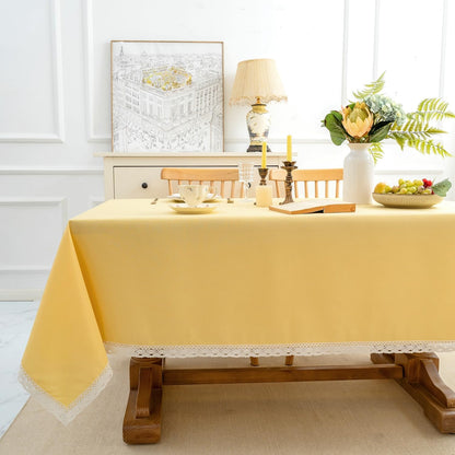 Faux Linen Tablecloth with Lace Trim - Waterproof/Spill Proof/Stain Resistant/Wrinkle Free/Oil Proof - for Banquet, Parties, Dinner,Wedding,Holiday,Yellow, Rectangle 60x102Inch