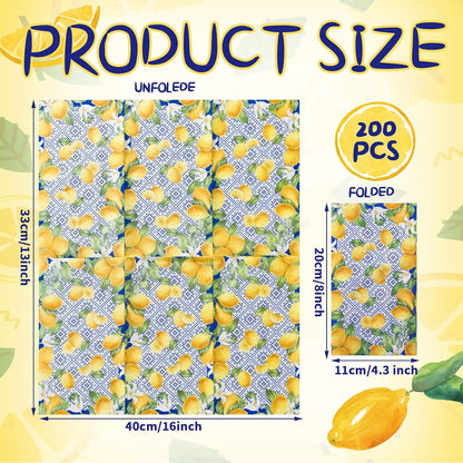 200 Pcs Capri Lemon Paper Napkins 2 Ply Blue Tile Lemons Disposable Guest Towels Royal Blue White Mediterranean Lemons Decorative Hand Napkins for Bathroom Positano Holiday Wedding Lemon Party Decor