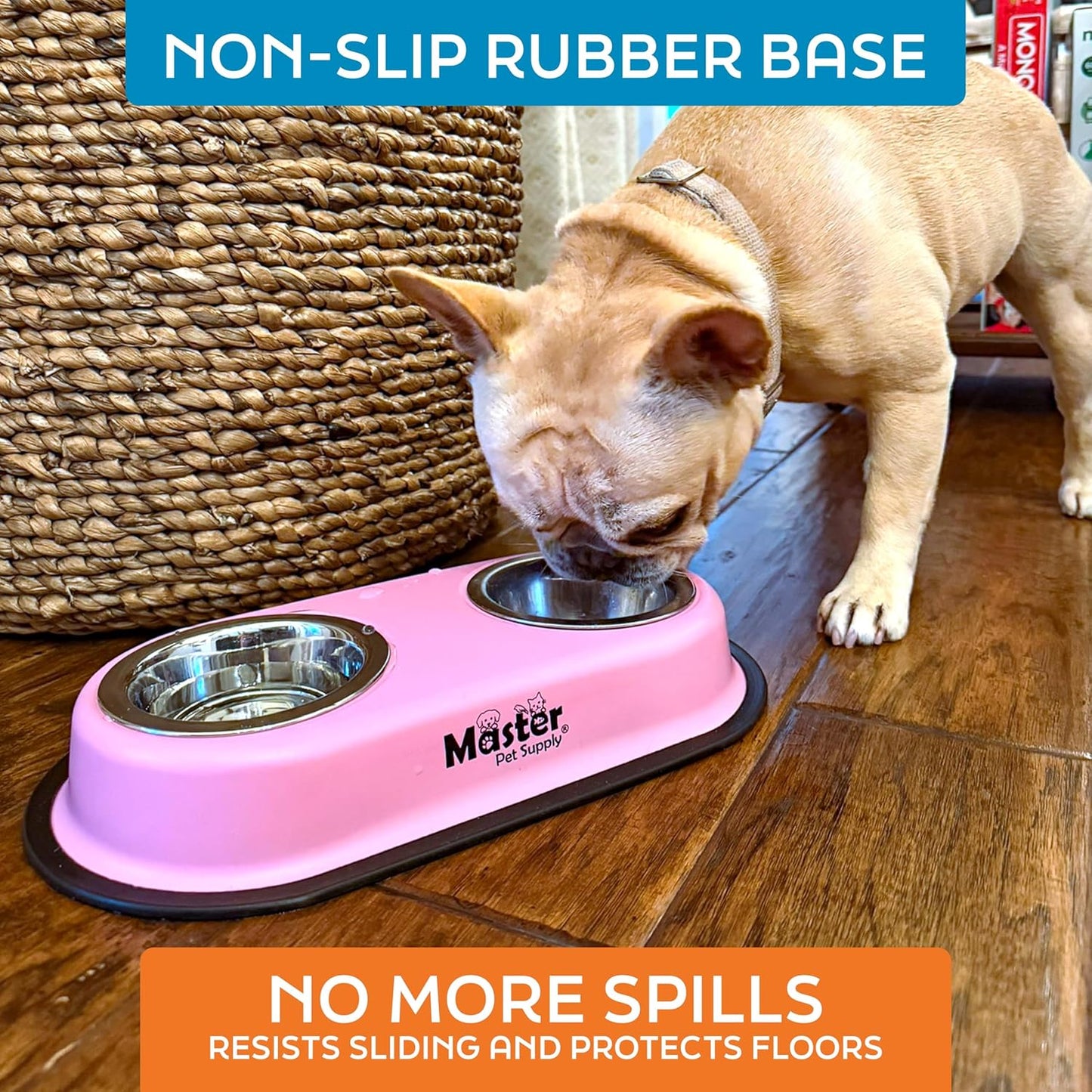 Double Dog Bowls Set with Elevated Base and 2 (8 oz) Stainless Steel Removable Dishes (Mango Tango) – Double Cat Food Water Bowl, Dog Puppy Food Bowl Set, Rust Resistant