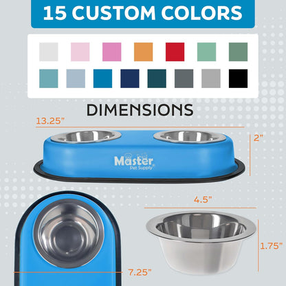 Double Dog Bowls Set with Elevated Base and 2 (8 oz) Stainless Steel Removable Dishes (Mango Tango) – Double Cat Food Water Bowl, Dog Puppy Food Bowl Set, Rust Resistant