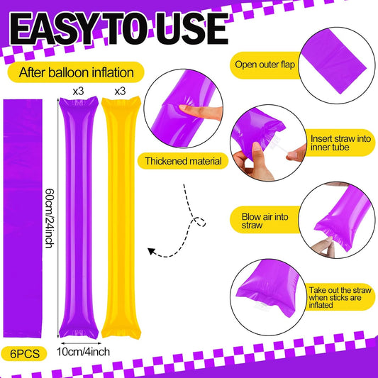 180 Pcs Yellow Purple Team Spirit Accessories Bulk Field Day Accessories Pep Rally Color War Camp Spirit Events Party Items Cheerleading Pom Poms Clappers Thunder Stick Whistle Megaphone