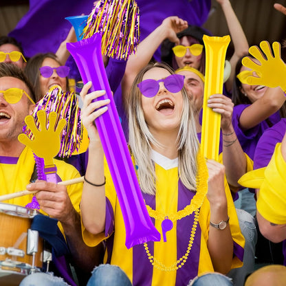 180 Pcs Yellow Purple Team Spirit Accessories Bulk Field Day Accessories Pep Rally Color War Camp Spirit Events Party Items Cheerleading Pom Poms Clappers Thunder Stick Whistle Megaphone