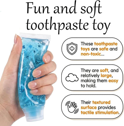 Toothpaste Squishy Toys, Slow Rising Fidget Toys Gifts for Adults, Yellow | Soft Toothpaste-Shaped with Fruit Decor, Calm Anxiety, Improve Focus, Easy to Clean, Halloween Gifts for Office Home Travel