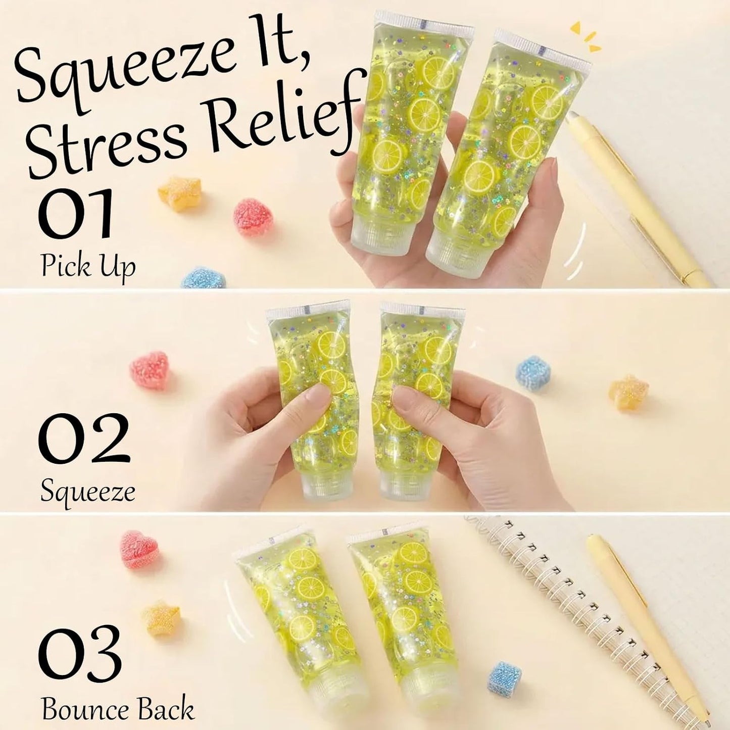 Toothpaste Squishy Toys, Slow Rising Fidget Toys Gifts for Adults, Yellow | Soft Toothpaste-Shaped with Fruit Decor, Calm Anxiety, Improve Focus, Easy to Clean, Halloween Gifts for Office Home Travel