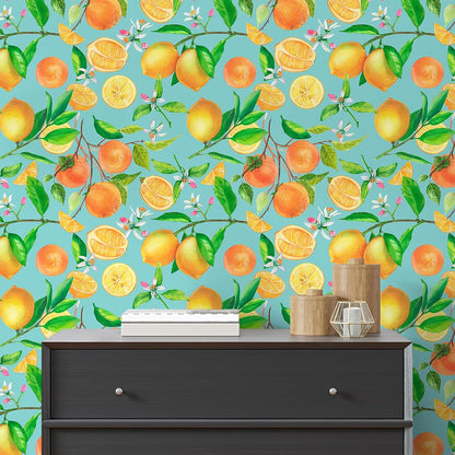 Peel and Stick Orange Fruit Watercolor Lemon Orange Print Wallpaper Self Adhesive Removable Renter Friendly Contact Paper 17.7"x100" for Nursery Pantry Cabinets Walls