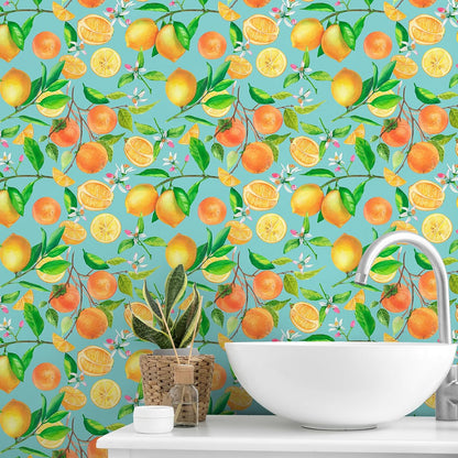 Peel and Stick Orange Fruit Watercolor Lemon Orange Print Wallpaper Self Adhesive Removable Renter Friendly Contact Paper 17.7"x100" for Nursery Pantry Cabinets Walls